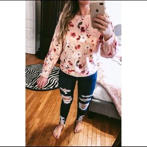 Charming Charlie Blush pink floral sweater